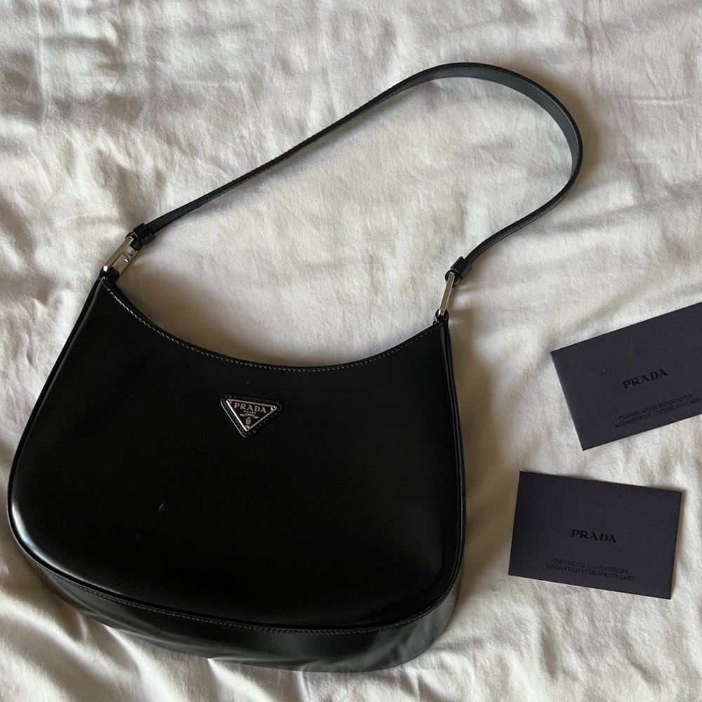 authentic Prada Cleo brushed leather shoulder bag black